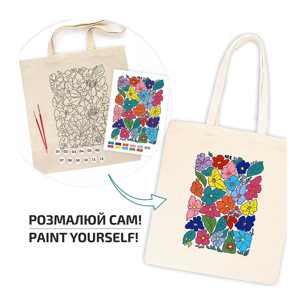 Набір для творчості Rosa Talent екосумка-розмальовка, Funny Flowers, 38х42 см (4823098543510) - фото 3 Набір для творчості Rosa Talent екосумка-розмальовка, Funny Flowers, 38х42 см (4823098543510) - фото 3