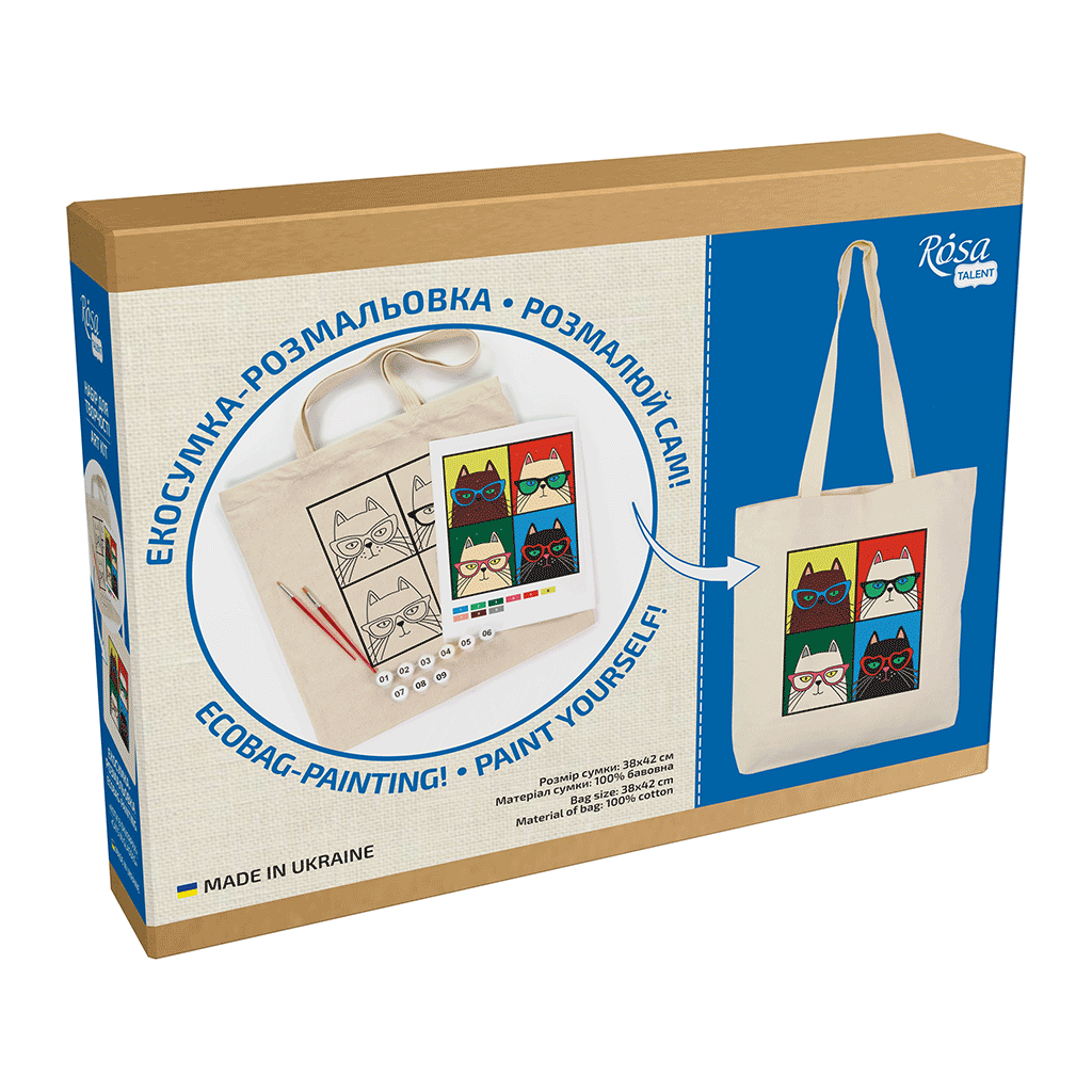 Набір для творчості Rosa Talent екосумка-розмальовка, Коти в окулярах, 38х42 см (4823098541189) Набір для творчості Rosa Talent екосумка-розмальовка, Коти в окулярах, 38х42 см (4823098541189)