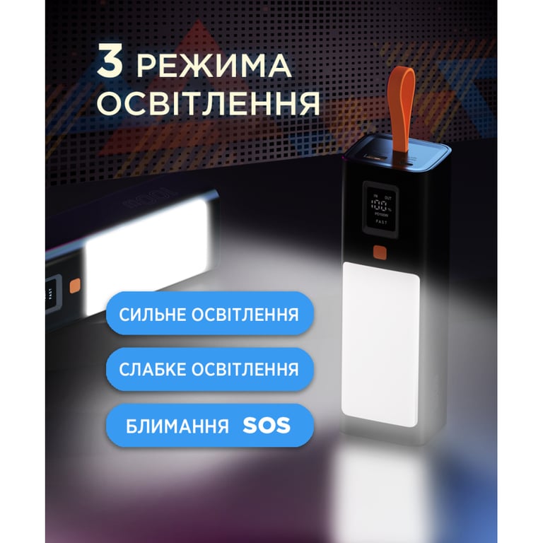 Батарея універсальна Sigma X-power SI20A9QLX 20000mAh, PD/100W, LED, flashlight, cable 100w, black (4827798877814) - фото 10