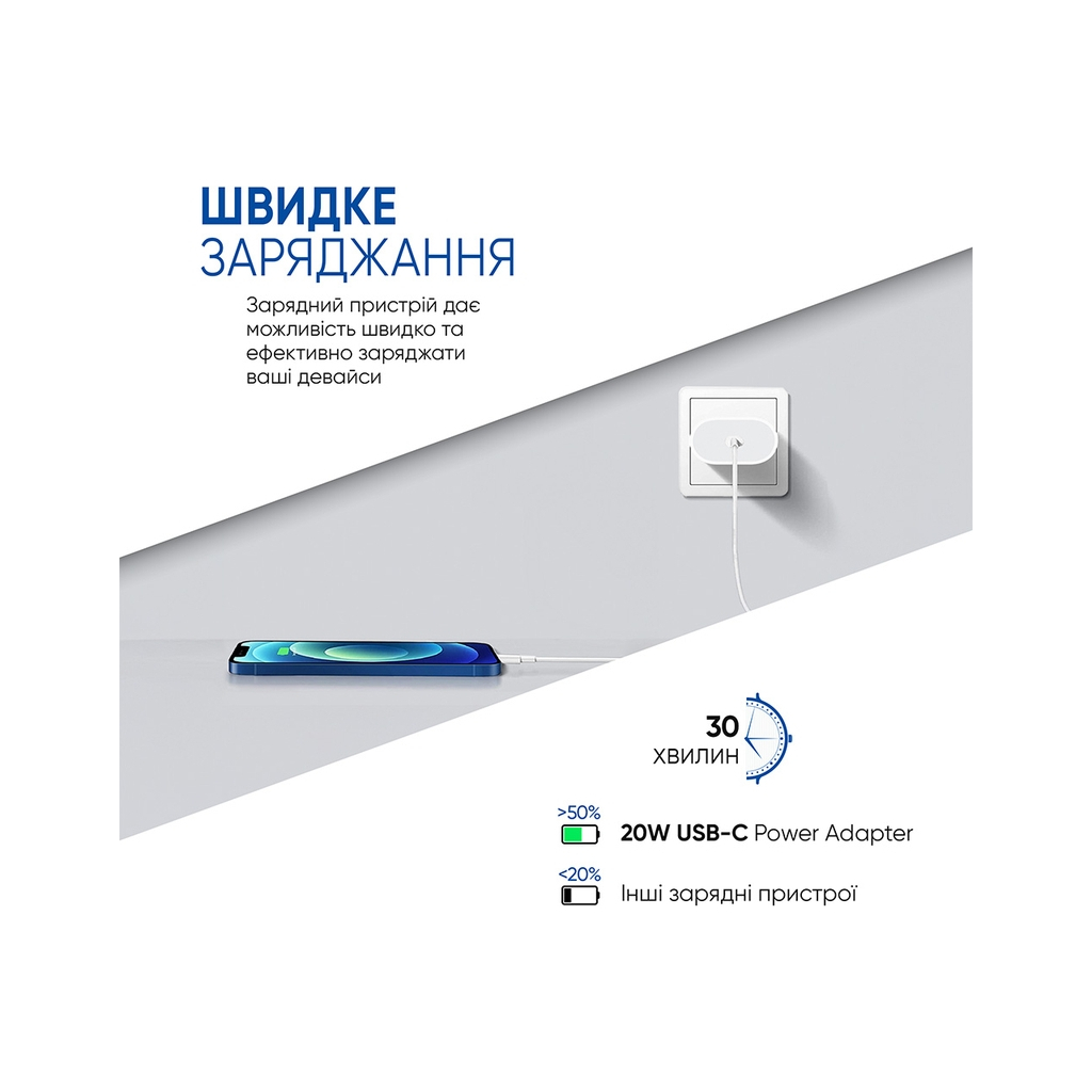 Зарядний пристрій Armorstandart AMHJ83 20W USB-C White + cable USB-C to Lightning (ARM77724) - фото 7 Зарядний пристрій Armorstandart AMHJ83 20W USB-C White + cable USB-C to Lightning (ARM77724) - фото 7