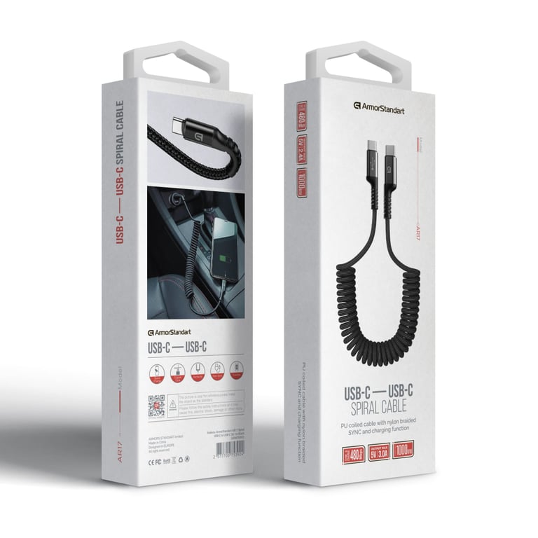Дата кабель USB-C to USB-C 1.0m Spiral 3A Black Armorstandart (ARM75392) - фото 3