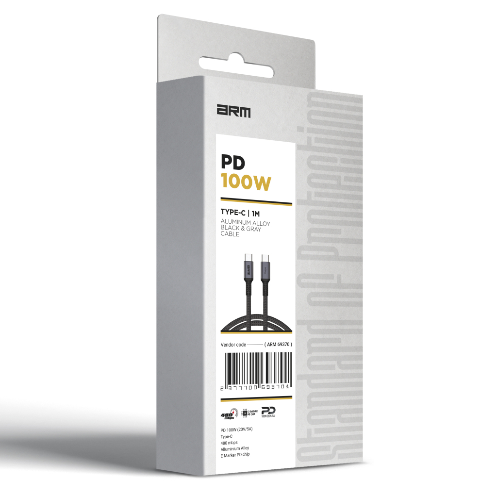 Дата кабель USB-C to USB-C 2.0m PD 100W black-grey Armorstandart (ARM69371) - фото 5 Дата кабель USB-C to USB-C 2.0m PD 100W black-grey Armorstandart (ARM69371) - фото 5