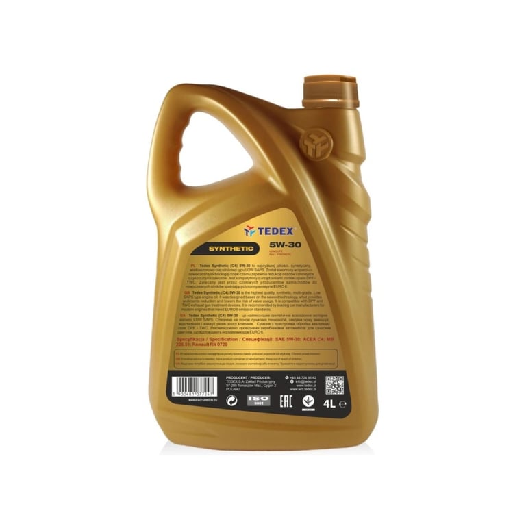 Моторна олива TEDEX SYNTETHIC (С4) MOTOR OIL 5W30 4л - фото 2