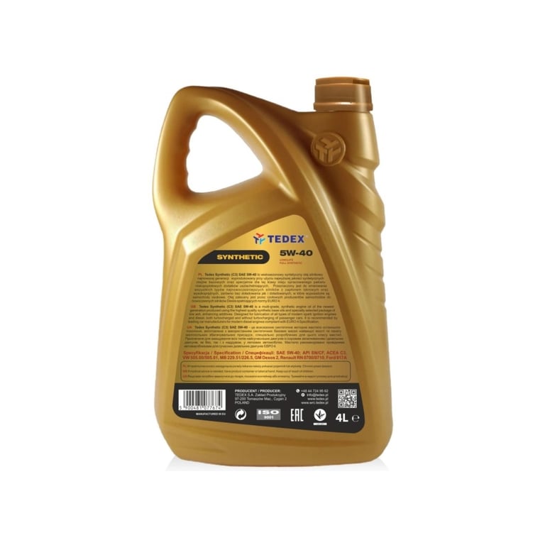 Моторна олива TEDEX SYNTHETIC SN/SM/CF/EC 5W40 - 4л - фото 2