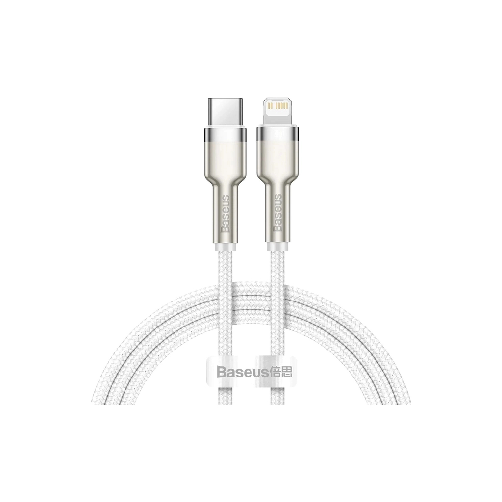 Дата кабель USB-C to Lightning 1.0m Cafule Metal PD 20W white Baseus (CATLJK-A02) - фото 1