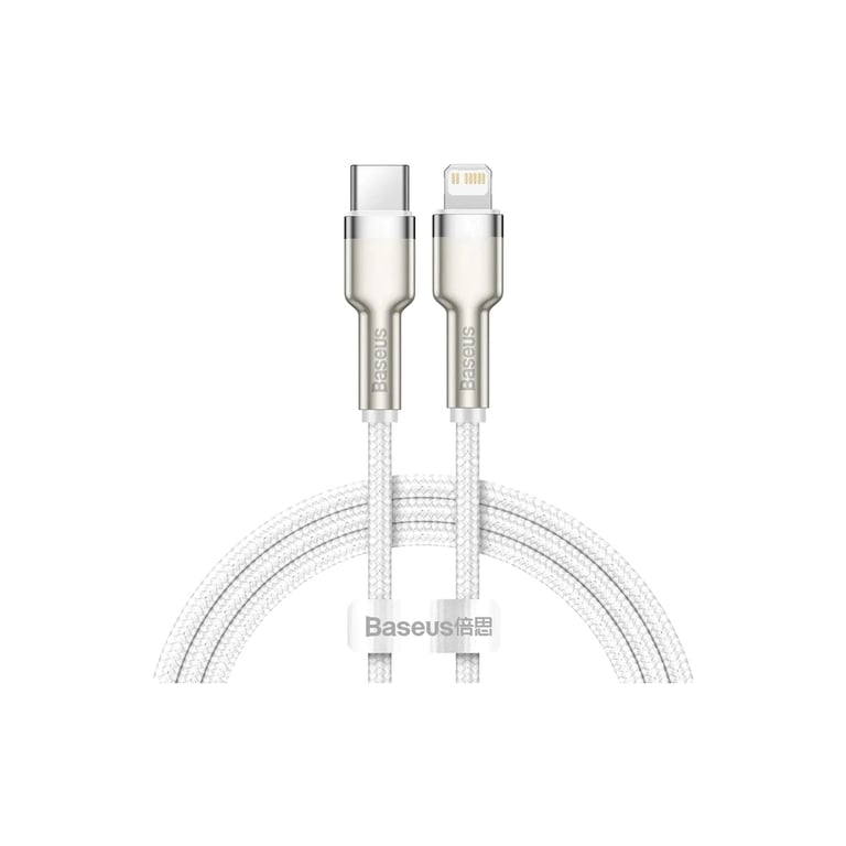 Дата кабель USB-C to Lightning 1.0m Cafule Metal PD 20W white Baseus (CATLJK-A02) - фото 1