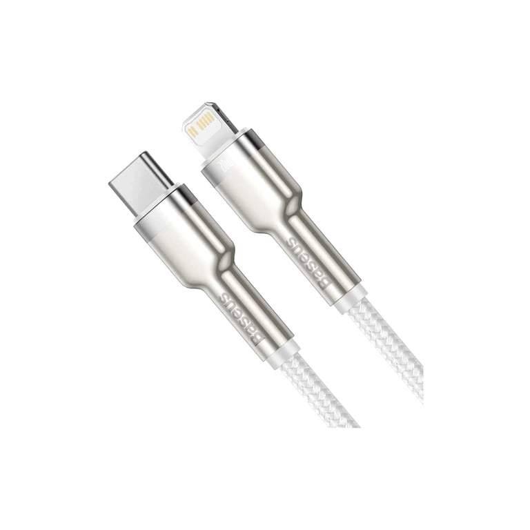 Дата кабель USB-C to Lightning 1.0m Cafule Metal PD 20W white Baseus (CATLJK-A02) - фото 2
