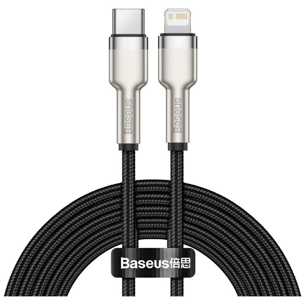 Дата кабель USB-C to Lightning 2.0m Cafule Metal PD 20W black Baseus (CATLJK-B01) - фото 1 Дата кабель USB-C to Lightning 2.0m Cafule Metal PD 20W black Baseus (CATLJK-B01) - фото 1