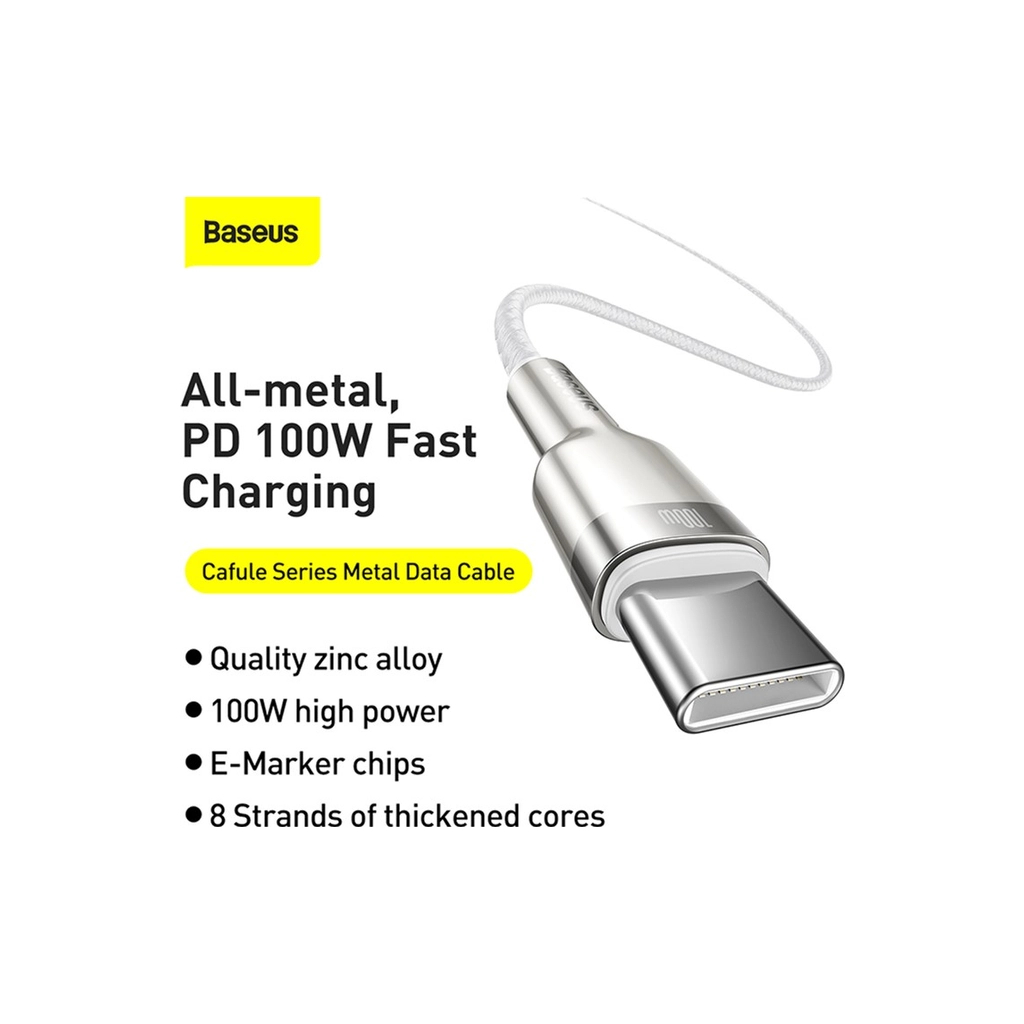 Дата кабель USB-C to USB-C 2.0m Cafule Metal PD 100W white Baseus (CATJK-D02) - фото 9 Дата кабель USB-C to USB-C 2.0m Cafule Metal PD 100W white Baseus (CATJK-D02) - фото 9
