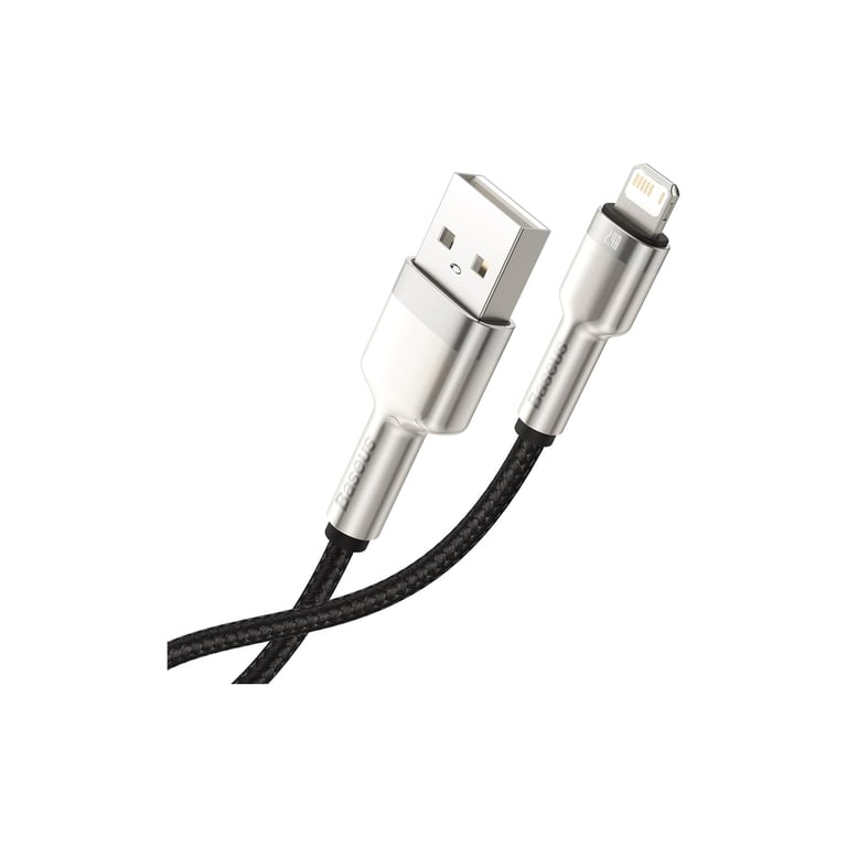 Дата кабель USB 2.0 AM to Lightning 1.0m Cafule Metal 2.4A black Baseus (CALJK-A01) - фото 3