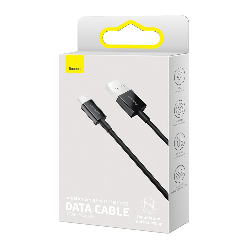 Дата кабель USB 2.0 AM to Micro 5P 2.0m Superior Fast Charging 2A black Baseus (CAMYS-A01) - фото 4 Дата кабель USB 2.0 AM to Micro 5P 2.0m Superior Fast Charging 2A black Baseus (CAMYS-A01) - фото 4