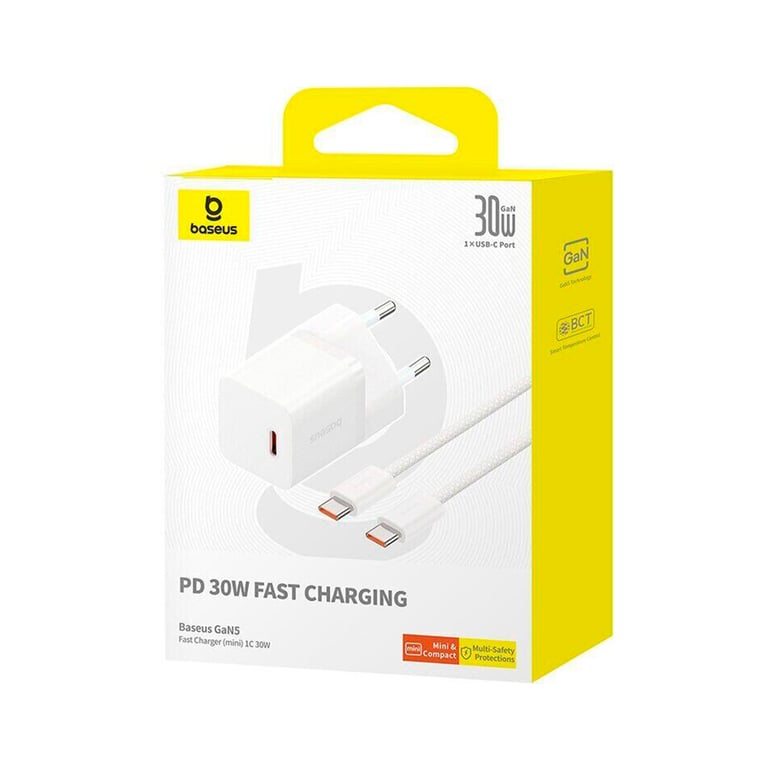 Зарядний пристрій Baseus GaN5 Fast Charger USB-C 30W + Cable 1.0m Type-C 100W white (P10110902213-00) - фото 6
