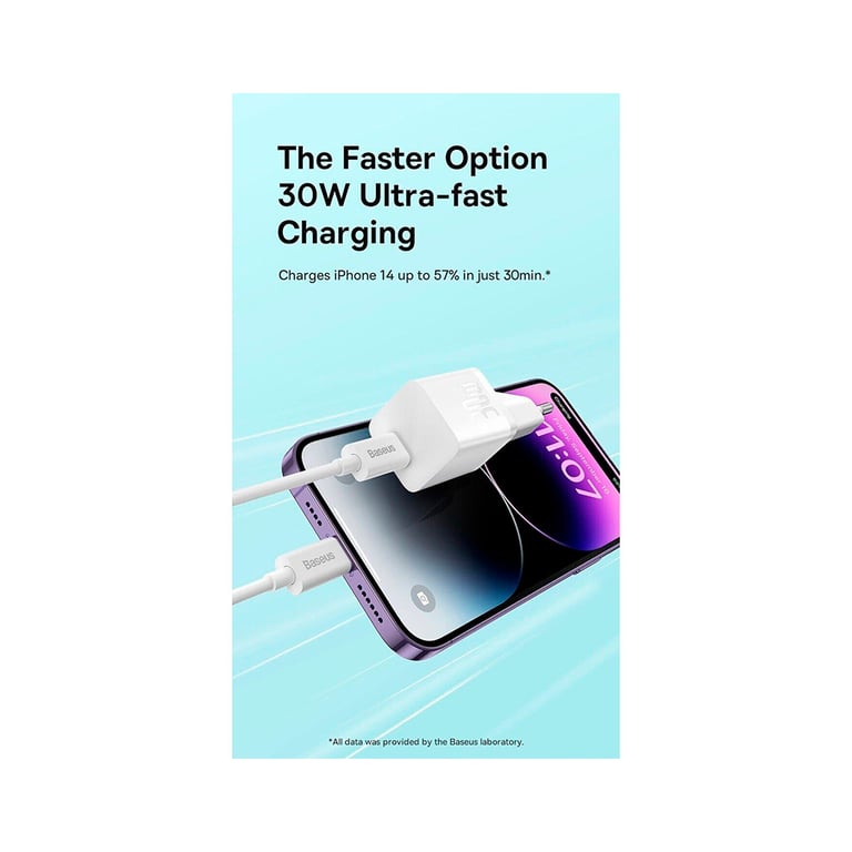 Зарядний пристрій Baseus GaN5 Fast Charger USB-C 30W + Cable 1.0m Type-C 100W white (P10110902213-00) - фото 7