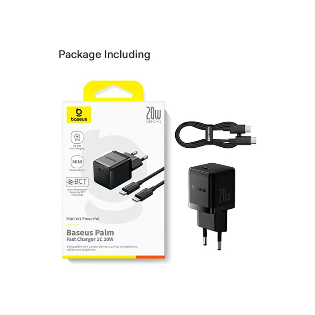 Зарядний пристрій Baseus Palm Fast Charger 1C 20W + Cable 1.0m Type-C 60W black (P10111602113-01) - фото 7 Зарядний пристрій Baseus Palm Fast Charger 1C 20W + Cable 1.0m Type-C 60W black (P10111602113-01) - фото 7