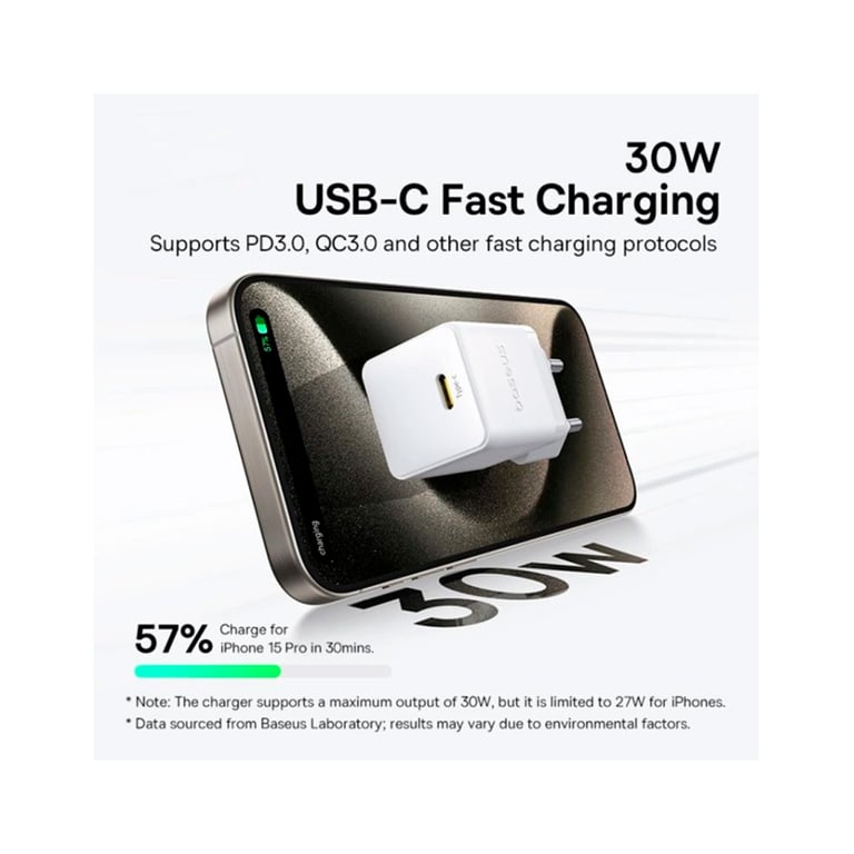 Зарядний пристрій Baseus Palm Fast Charger 1C 30W + Cable 1.0m Type-C 60W white (P10111605213-01) - фото 6