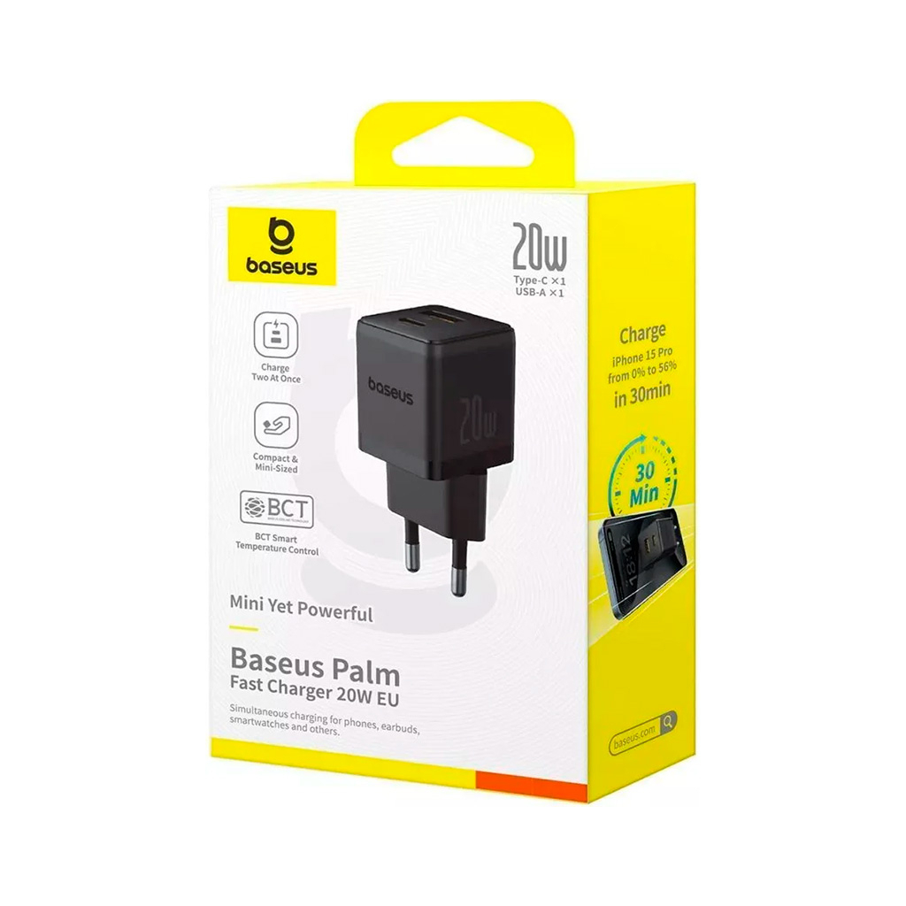 Зарядний пристрій Baseus Palm Fast Charger C+U 20W black (P10111608113-00) - фото 5 Зарядний пристрій Baseus Palm Fast Charger C+U 20W black (P10111608113-00) - фото 5