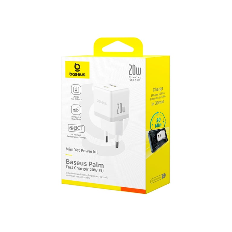 Зарядний пристрій Baseus Palm Fast Charger C+U 20W moon white (P10111608213-00) - фото 5