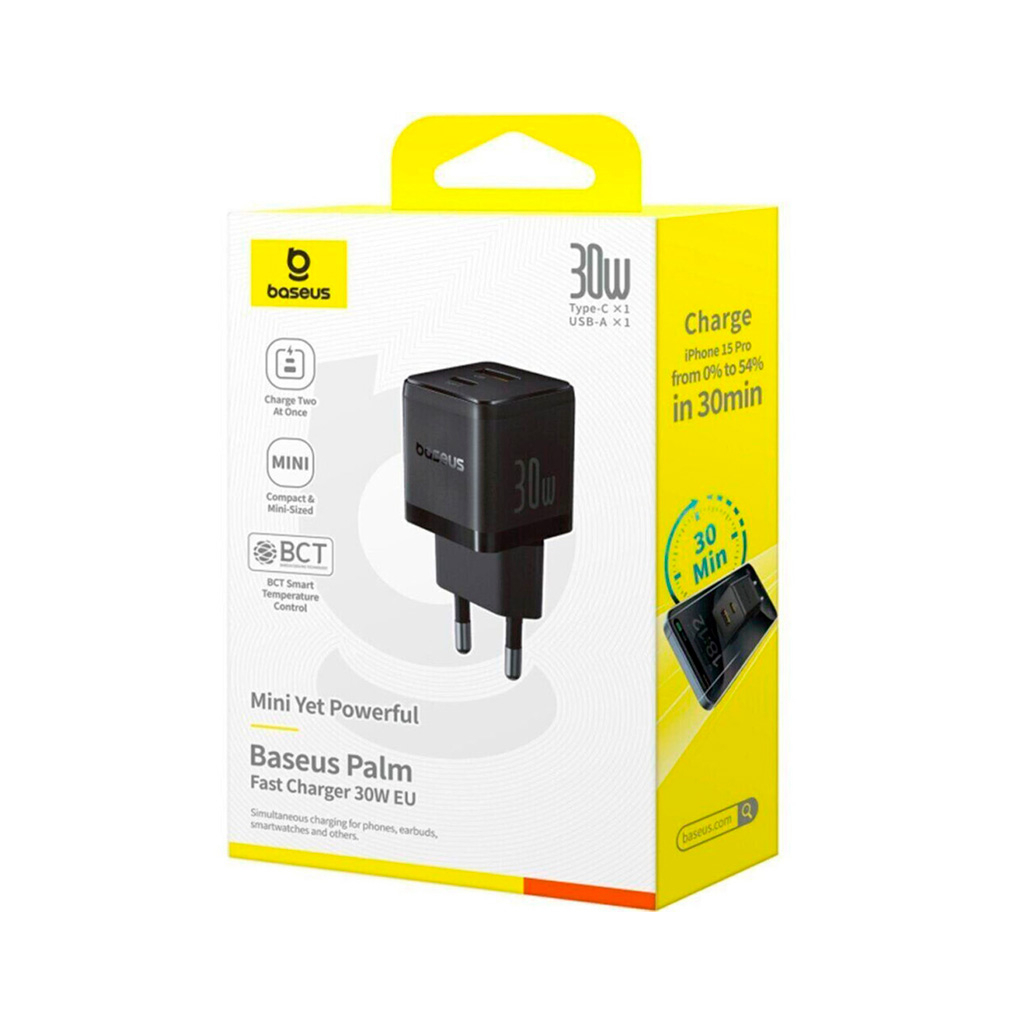Зарядний пристрій Baseus Palm Fast Charger C+U 30W cluster black (P1011160A113-00) - фото 6 Зарядний пристрій Baseus Palm Fast Charger C+U 30W cluster black (P1011160A113-00) - фото 6