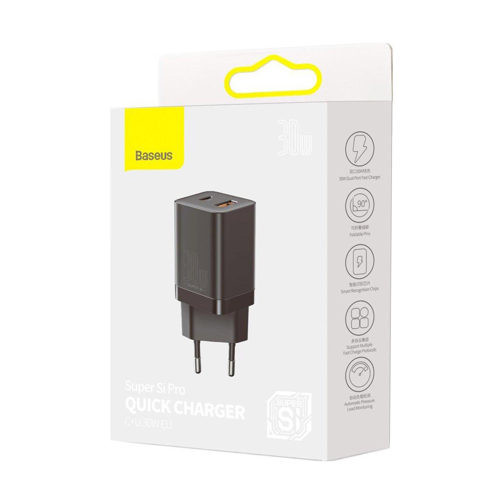 Зарядний пристрій Baseus Super Si Pro Quick Charger C+U 30W black (CCSUPP-E01) - фото 5 Зарядний пристрій Baseus Super Si Pro Quick Charger C+U 30W black (CCSUPP-E01) - фото 5