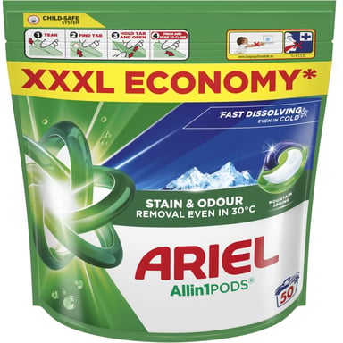 Капсули для прання Ariel Pods All-in-1 Гірське джерело 50 шт. (8700216764360) - фото 1