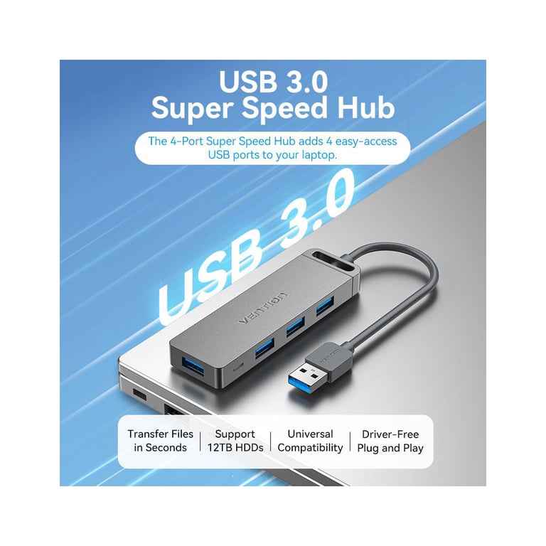 Концентратор Vention USB 3.0 to 4xUSB 3.0 Hub With Power Supply 0.15m black (CHLBB) - фото 3