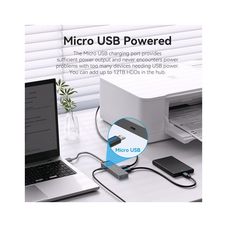 Концентратор Vention USB 3.0 to 4xUSB 3.0 Hub With Power Supply 0.15m black (CHLBB) - фото 6