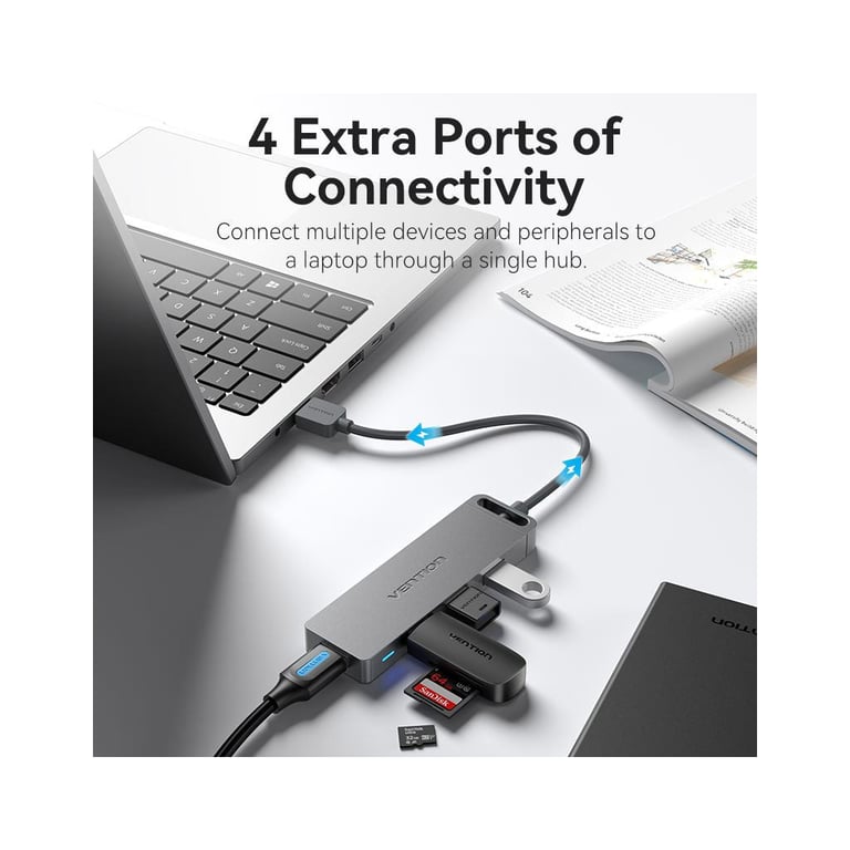 Концентратор Vention USB 3.0 to 4xUSB 3.0 Hub With Power Supply 0.15m black (CHLBB) - фото 8