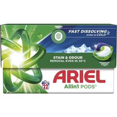 Капсули для прання Ariel Pods All-in-1 Гірське джерело 22 шт. (8700216765466) - фото 1