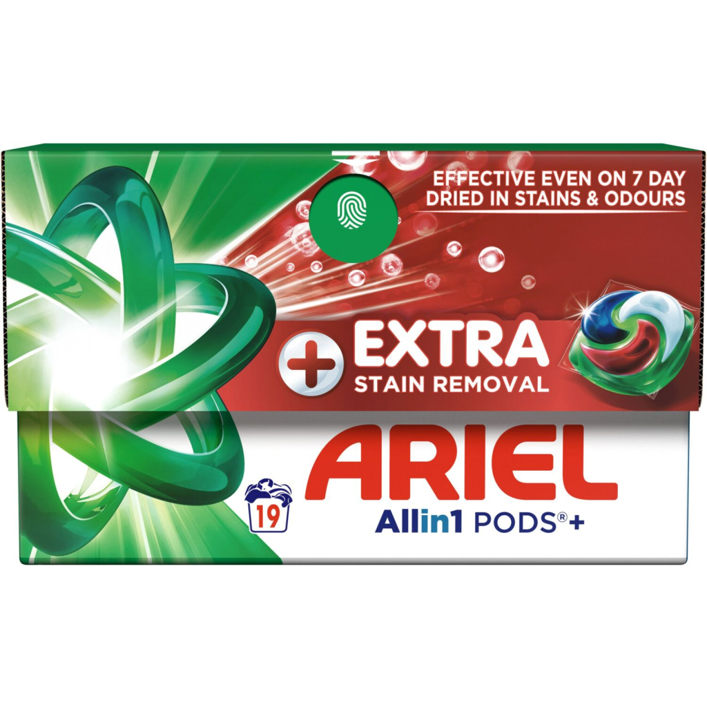 Капсули для прання Ariel Pods+ All-in-1 Extra Stain Removal Екстрасила виведення плям 19 шт. (8700216765800) - фото 1 Капсули для прання Ariel Pods+ All-in-1 Extra Stain Removal Екстрасила виведення плям 19 шт. (8700216765800) - фото 1