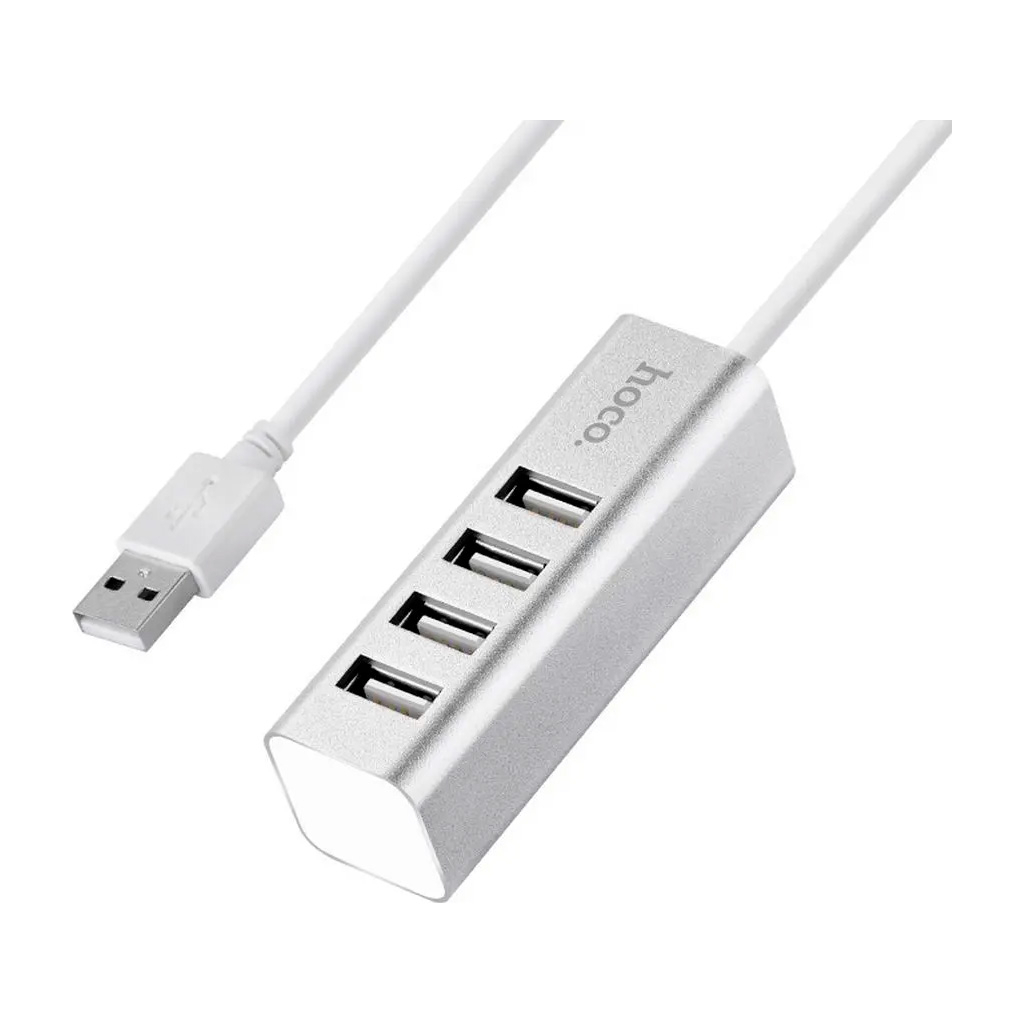 Концентратор HOCO USB 2.0 to 4xUSB Line machine HB1 Silver (6957531038146) - фото 1