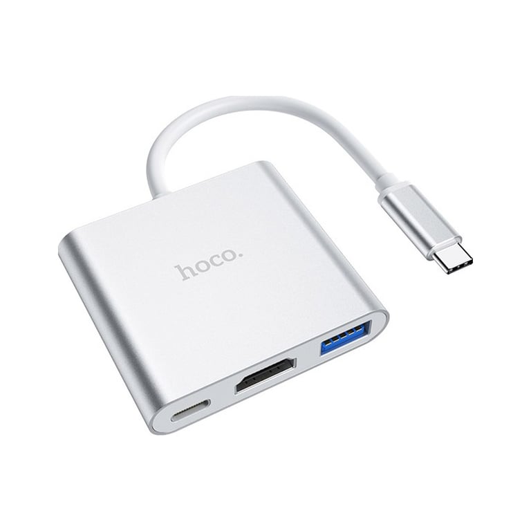 Концентратор HOCO USB-C to USB3.0+HDMI+PD HB14 Silver (6931474725790) - фото 3