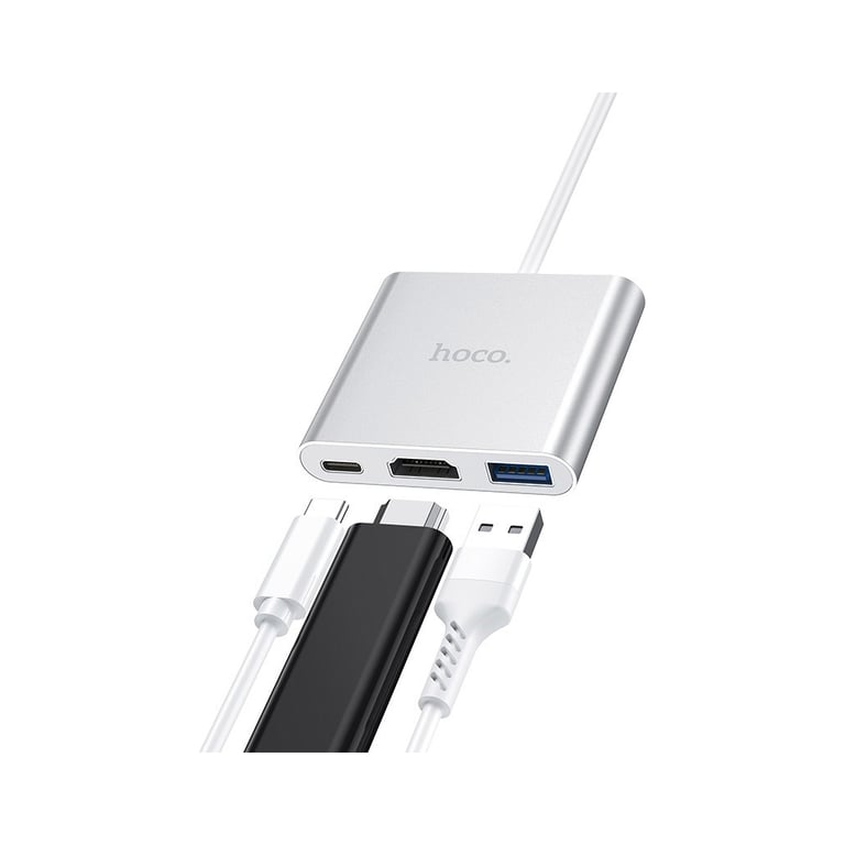 Концентратор HOCO USB-C to USB3.0+HDMI+PD HB14 Silver (6931474725790) - фото 7