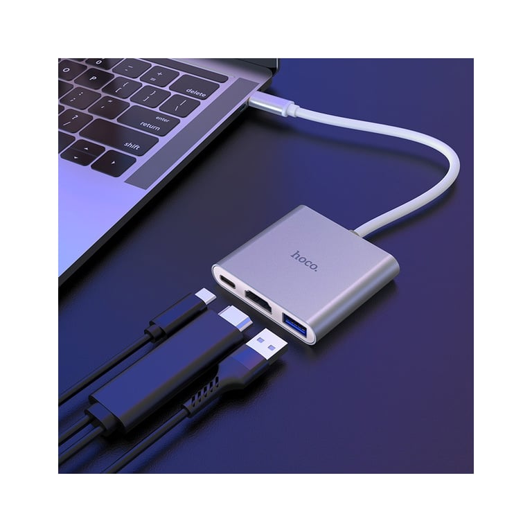 Концентратор HOCO USB-C to USB3.0+HDMI+PD HB14 Silver (6931474725790) - фото 8