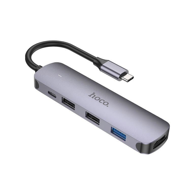 Концентратор HOCO USB-C to HDMI+USB3.0+2xUSB2.0+PD HB27 Metal Gray (6931474769329) - фото 3