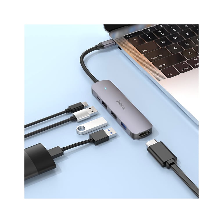 Концентратор HOCO USB-C to HDMI+USB3.0+2xUSB2.0+PD HB27 Metal Gray (6931474769329) - фото 5