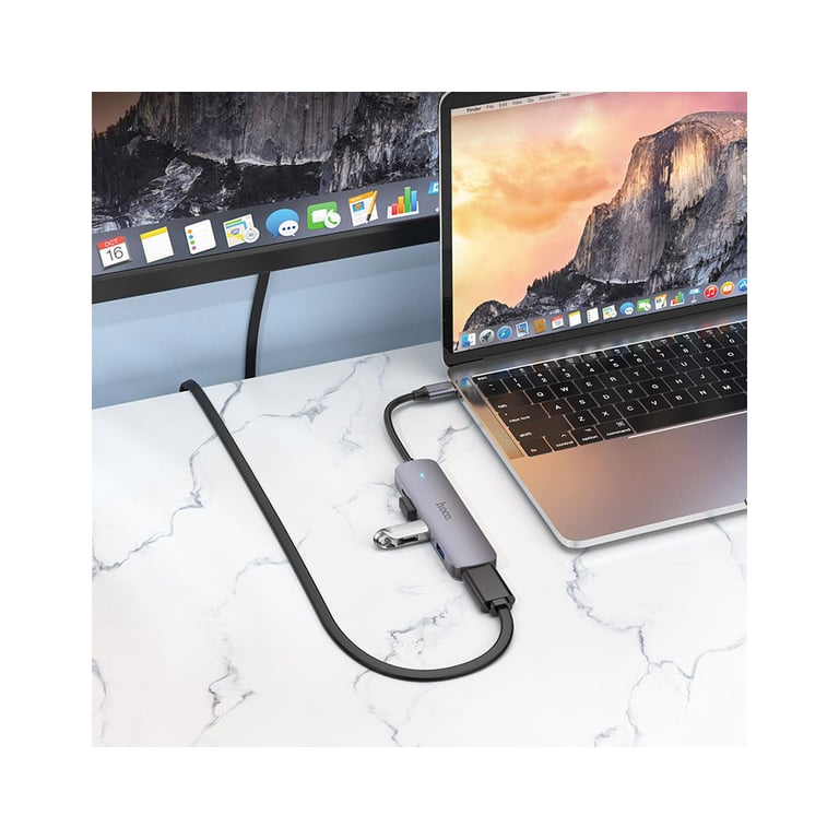 Концентратор HOCO USB-C to HDMI+USB3.0+2xUSB2.0+PD HB27 Metal Gray (6931474769329) - фото 6
