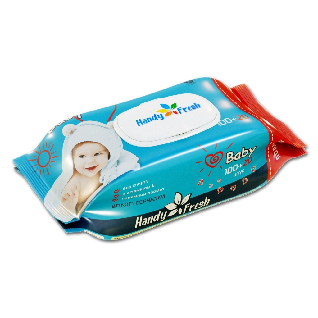 Дитячі вологі серветки Handy Fresh з клапаном, 100+20 шт (4820237500229) - фото 1 Дитячі вологі серветки Handy Fresh з клапаном, 100+20 шт (4820237500229) - фото 1