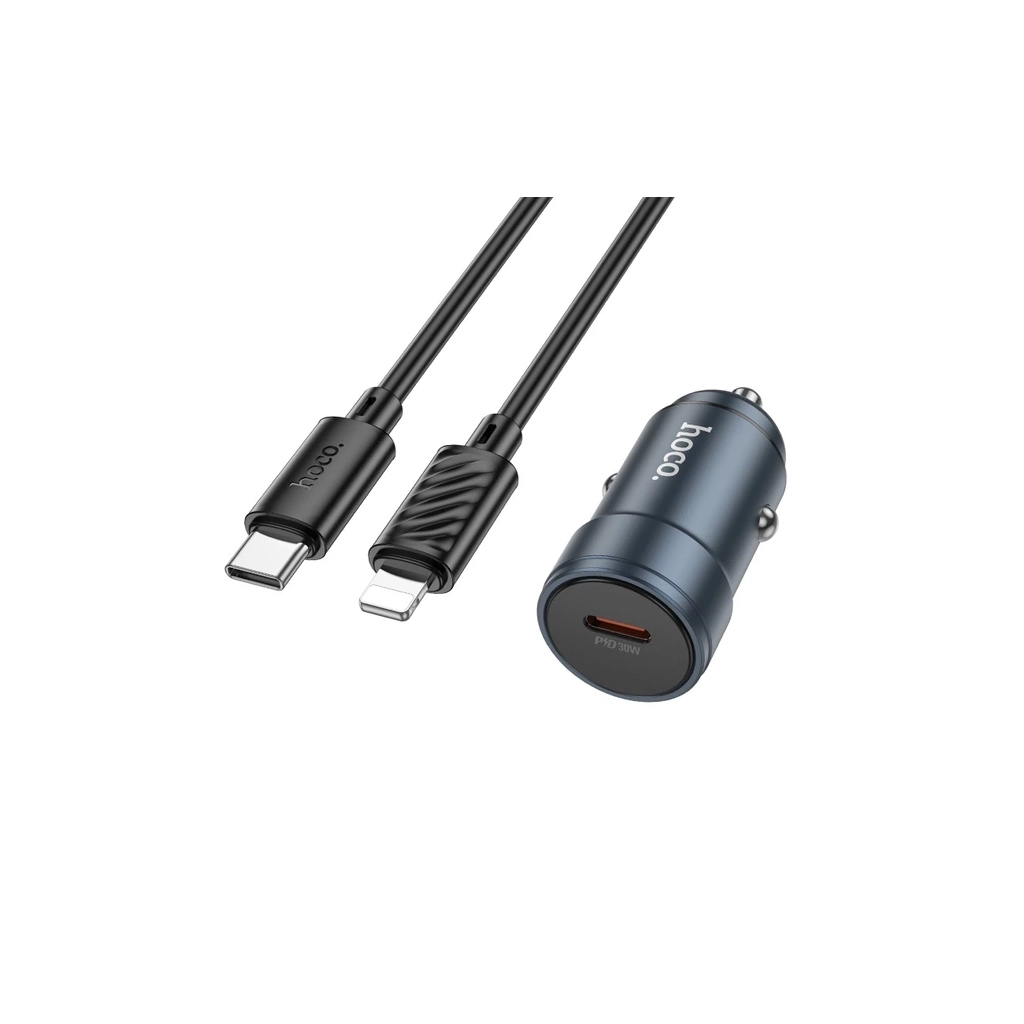 Зарядний пристрій HOCO 1xUSB-C PD30W car adapter + cable USB-C to Lightning gray (6942007633062) - фото 1