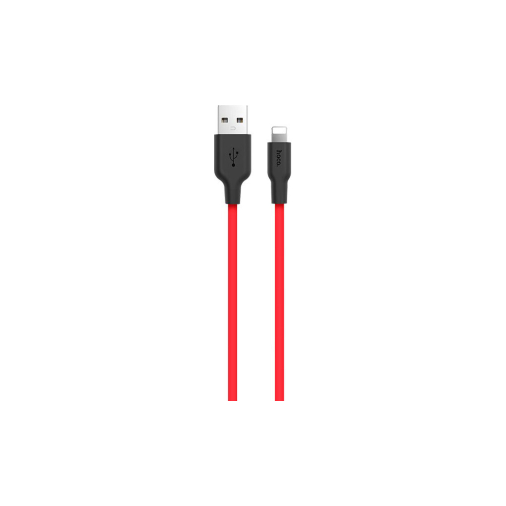 Дата кабель USB 2.0 AM to Lightning 1.0m 2A silicone X21 black+red HOCO (6957531071372) - фото 1