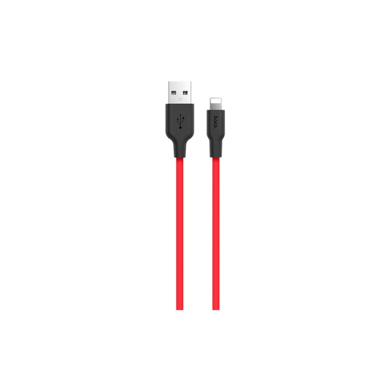 Дата кабель USB 2.0 AM to Lightning 1.0m 2A silicone X21 black+red HOCO (6957531071372) - фото 1