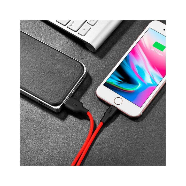 Дата кабель USB 2.0 AM to Lightning 1.0m 2A silicone X21 black+red HOCO (6957531071372) - фото 4