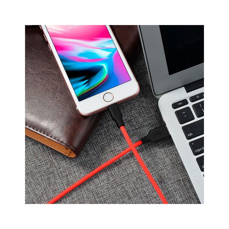 Дата кабель USB 2.0 AM to Lightning 1.0m 2A silicone X21 black+red HOCO (6957531071372) - фото 6