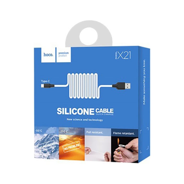 Дата кабель USB 2.0 AM to USB-C 1.0m 2A silicone X21 black+white HOCO (6957531071402) - фото 4