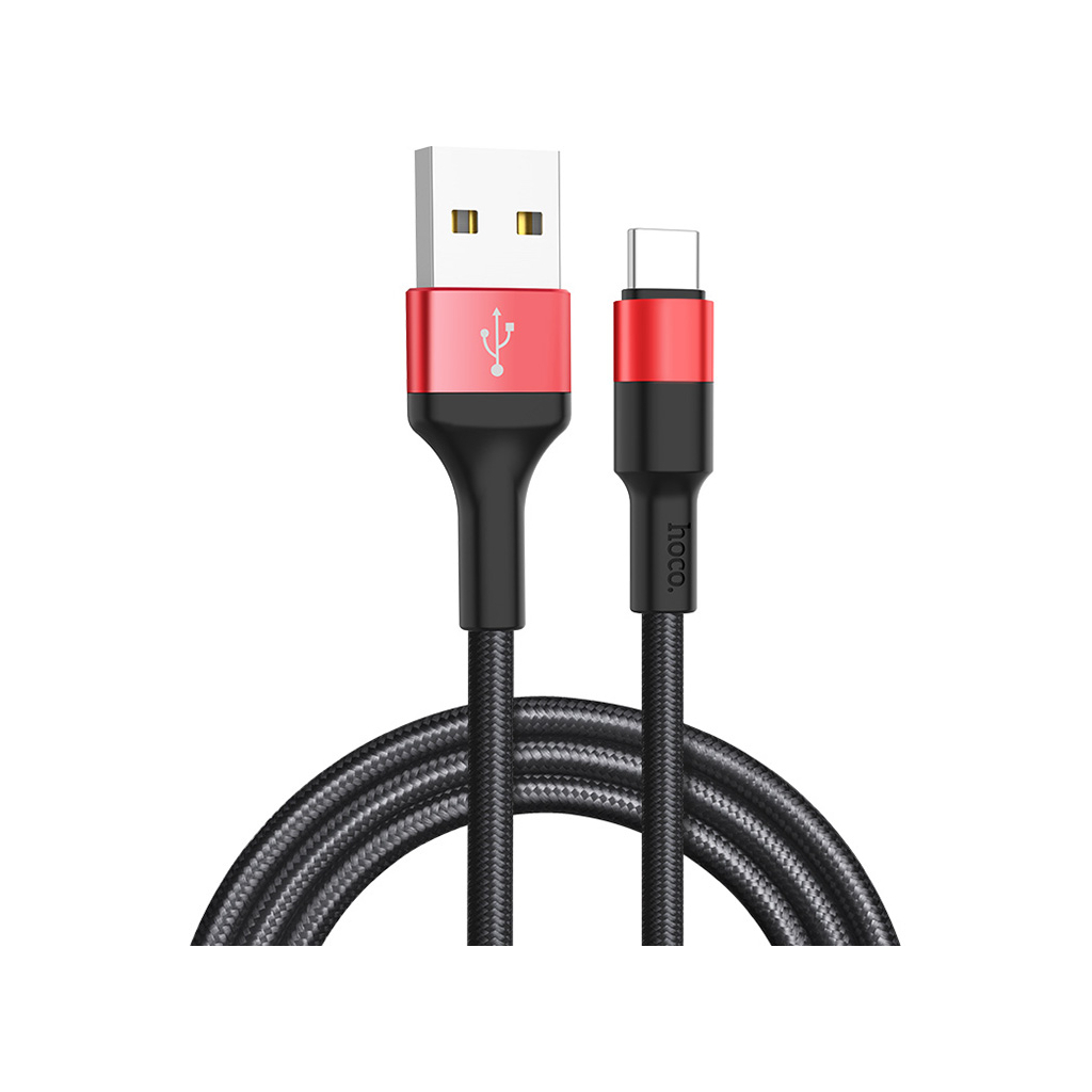 Дата кабель USB 2.0 AM to USB-C 1.0m 2A 18W nylon X26 black+red HOCO (6957531080251) - фото 1