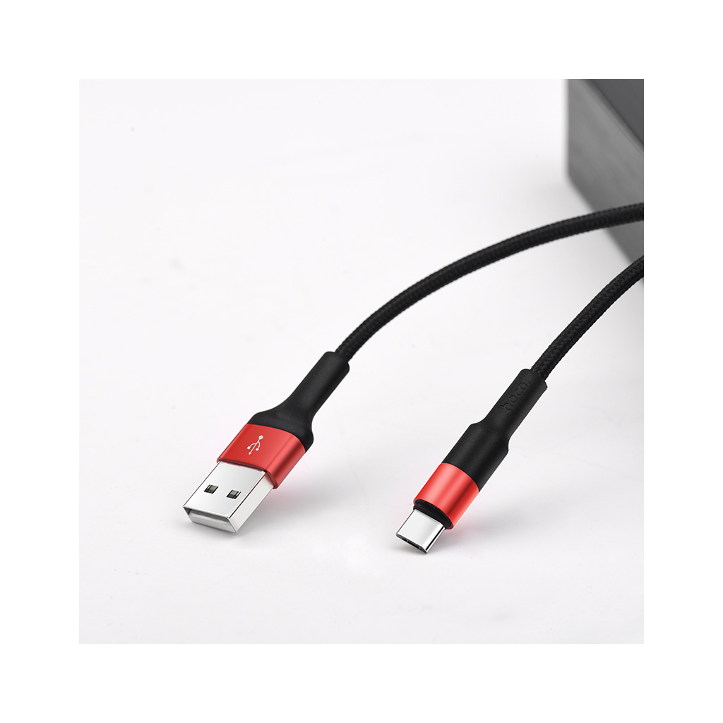 Дата кабель USB 2.0 AM to USB-C 1.0m 2A 18W nylon X26 black+red HOCO (6957531080251) - фото 4 Дата кабель USB 2.0 AM to USB-C 1.0m 2A 18W nylon X26 black+red HOCO (6957531080251) - фото 4