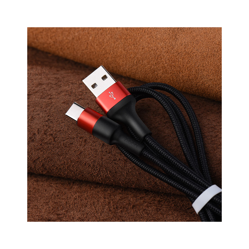 Дата кабель USB 2.0 AM to USB-C 1.0m 2A 18W nylon X26 black+red HOCO (6957531080251) - фото 5 Дата кабель USB 2.0 AM to USB-C 1.0m 2A 18W nylon X26 black+red HOCO (6957531080251) - фото 5
