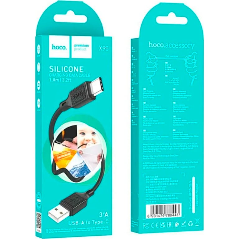 Дата кабель USB 2.0 AM to USB-C 1.0m Cool silicone X90 black HOCO (6931474788443) - фото 5
