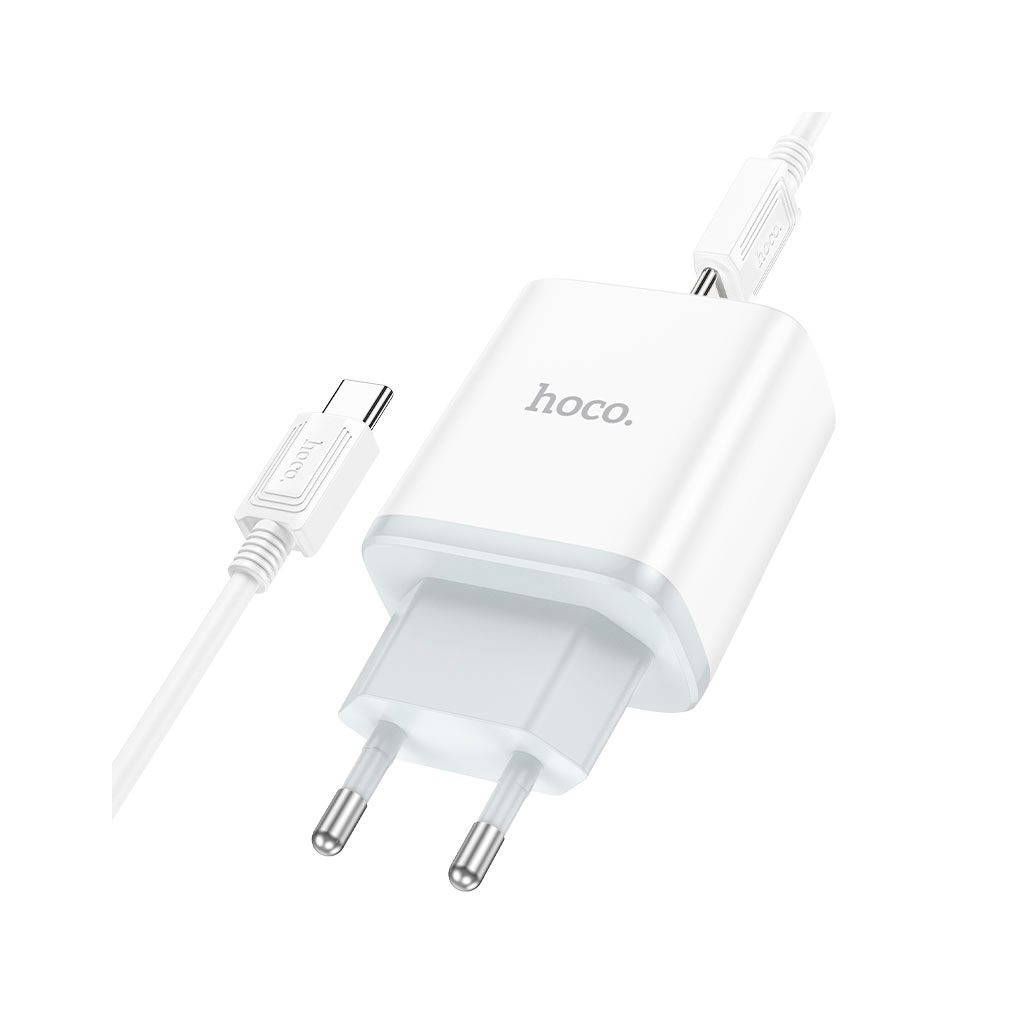 Зарядний пристрій HOCO C105A Stage 1xUSB-C PD20W + 1xUSB QC3.0 + cable USB-C to USB-C White (6931474782922) - фото 3 Зарядний пристрій HOCO C105A Stage 1xUSB-C PD20W + 1xUSB QC3.0 + cable USB-C to USB-C White (6931474782922) - фото 3