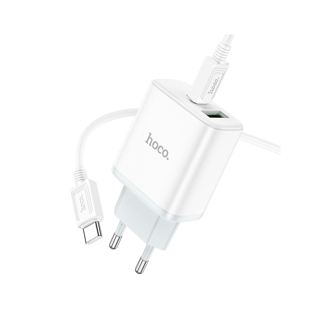 Зарядний пристрій HOCO C105A Stage 1xUSB-C PD20W + 1xUSB QC3.0 + cable USB-C to USB-C White (6931474782922) - фото 4 Зарядний пристрій HOCO C105A Stage 1xUSB-C PD20W + 1xUSB QC3.0 + cable USB-C to USB-C White (6931474782922) - фото 4