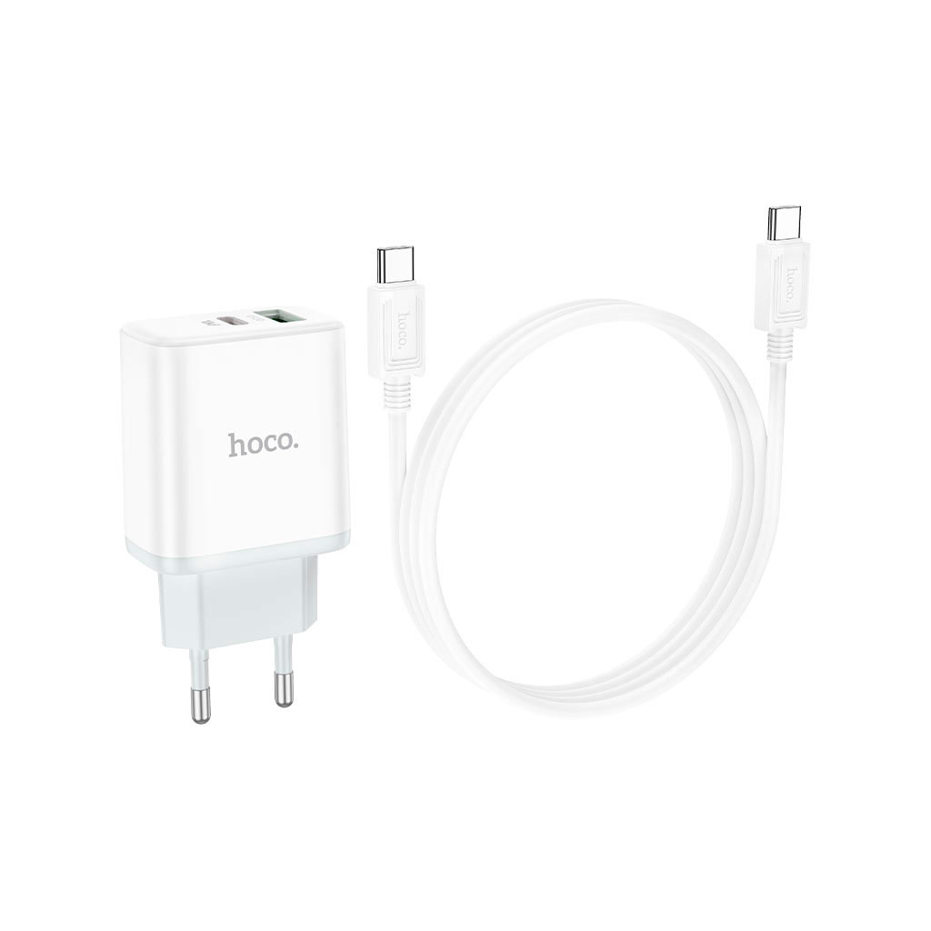 Зарядний пристрій HOCO C105A Stage 1xUSB-C PD20W + 1xUSB QC3.0 + cable USB-C to USB-C White (6931474782922) - фото 5 Зарядний пристрій HOCO C105A Stage 1xUSB-C PD20W + 1xUSB QC3.0 + cable USB-C to USB-C White (6931474782922) - фото 5